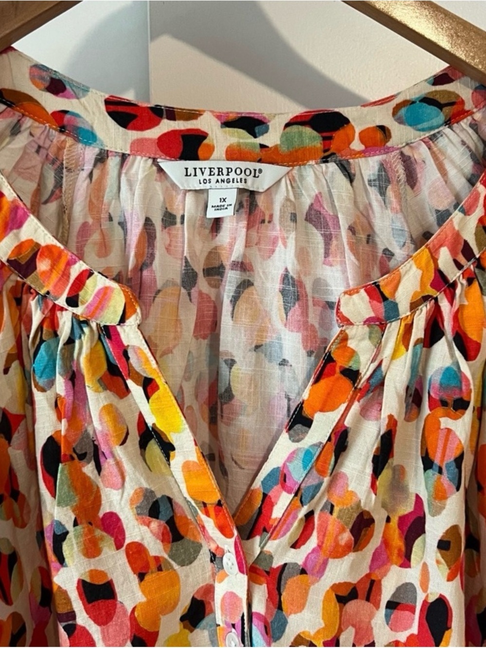 Liverpool Multicolored Abstract Dot V-Neck Blouse - Picture 2 of 2